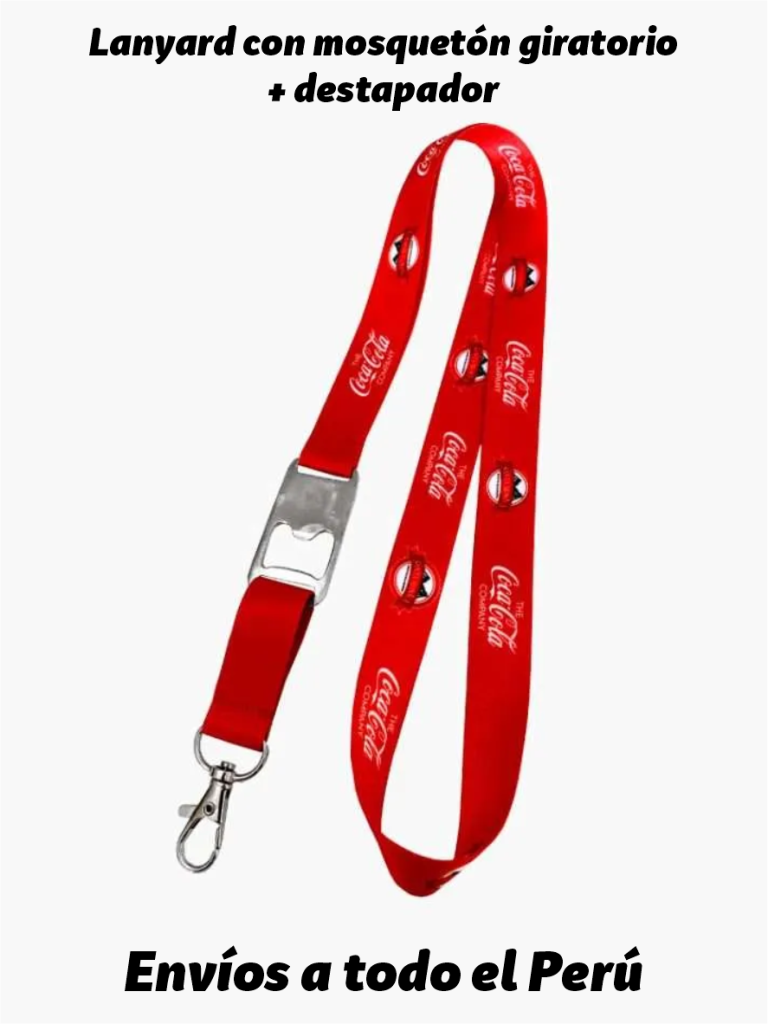 Lanyard con mosquetón giratorio y destapador