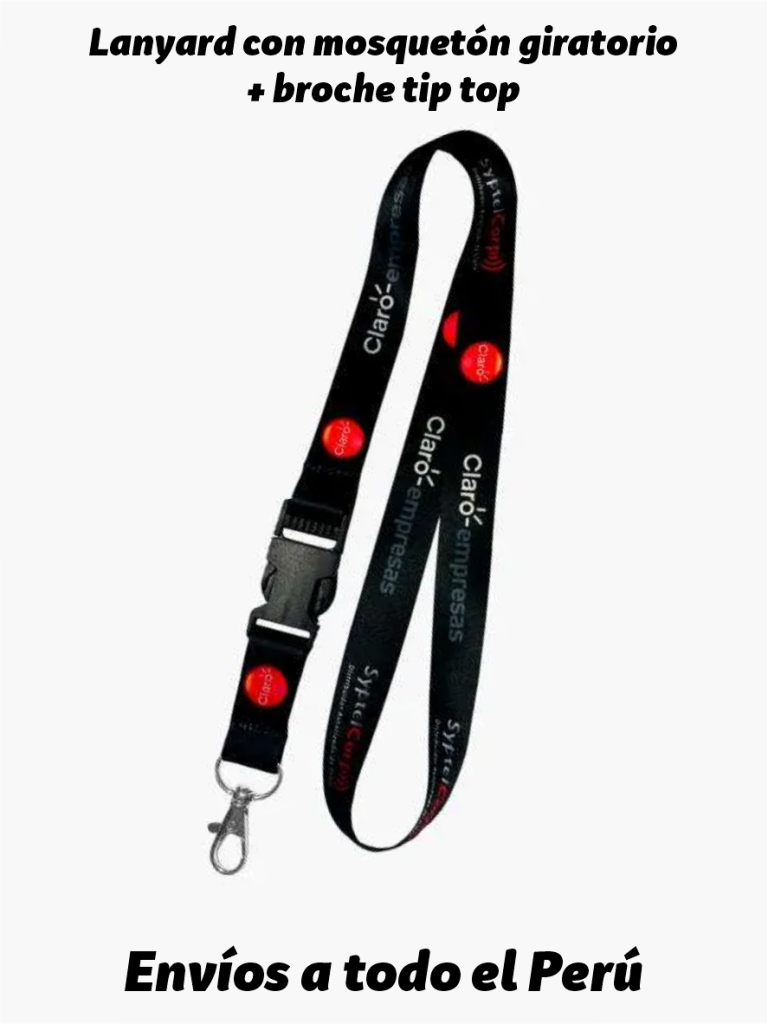 Lanyard con mosquetón giratorio y broche tip top